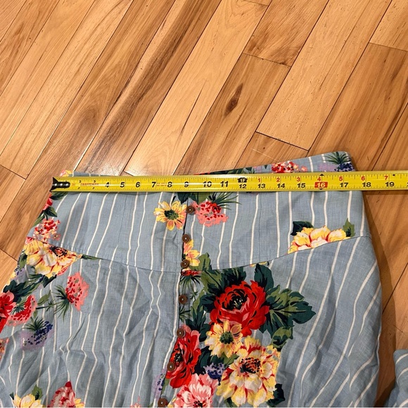 Maeve by Anthropologie Claudette Midi Linen Skirt - Baby Blue Striped Floral 14 - Picture 6 of 6